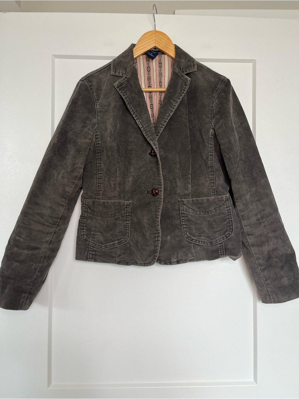Gap Stretch Gray Corduroy Blazer Jacket Size 6 Tailored Academic Style